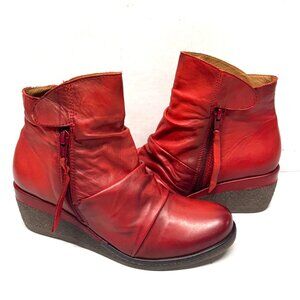 MIZ MOOZ SOFT LEATHER WEDGE BOOTIE SIDE ZIPPER RED 37EU / 7US NEW # Z-208